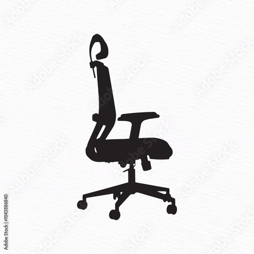 Silhouette of an ergonomic office chair with headrest, armrests, and rolling base, ideal for workspace and productivity themes