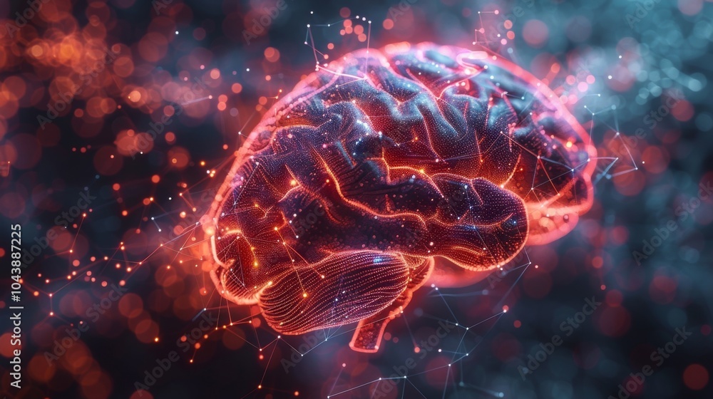 A digital illustration of a brain with various pathways and circuits highlighted showcasing the intricate network of connections involved in the processing of thoughts and A digital illustration of a brain with various pathways and circuits highlighted showcasing the intricate network of connections involved in the processing of thoughts and