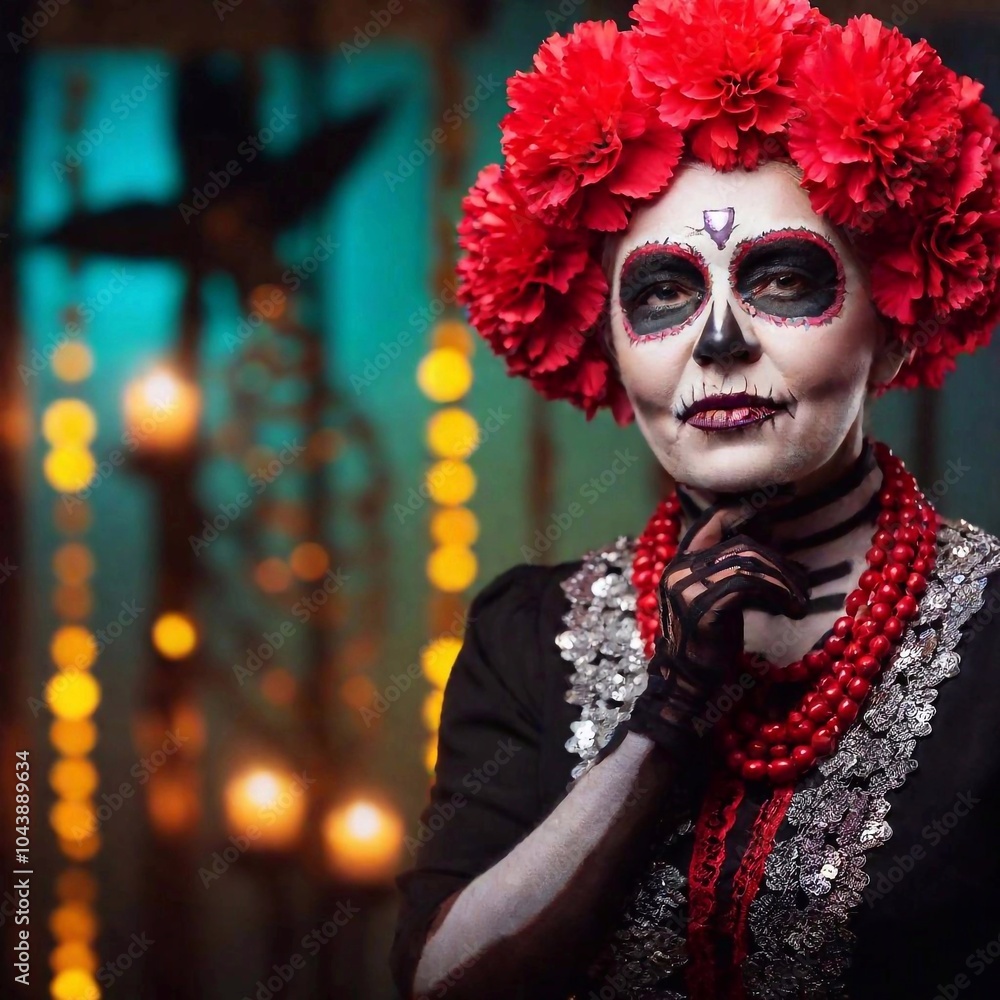 portrait of a young woman with skull make up portrait of a young woman with skull make up
