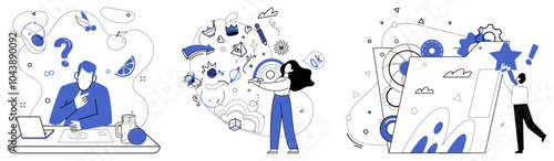 Risk management vector illustration. Decision-making in business is puzzle where risk management is key to solving complexity Economic challenges are dragons vanquished by courageous knight