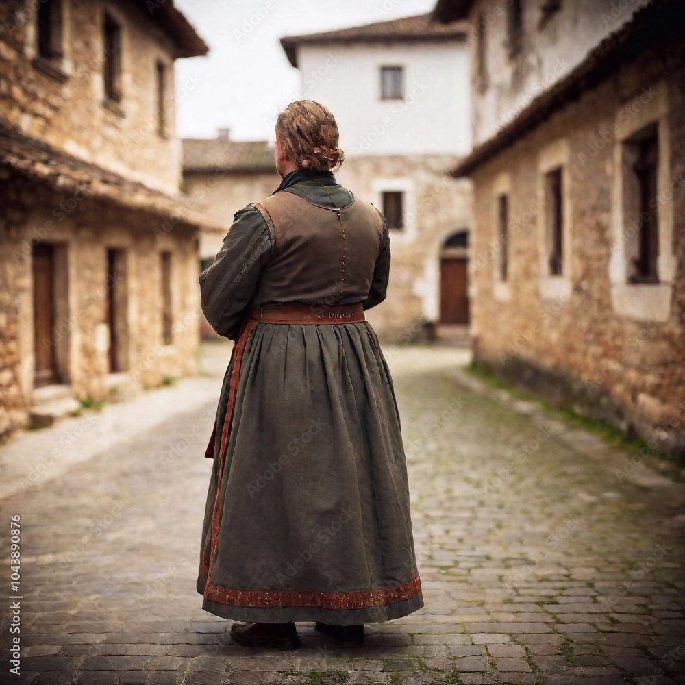 Naklejka premium woman with a medieval dress in the old city