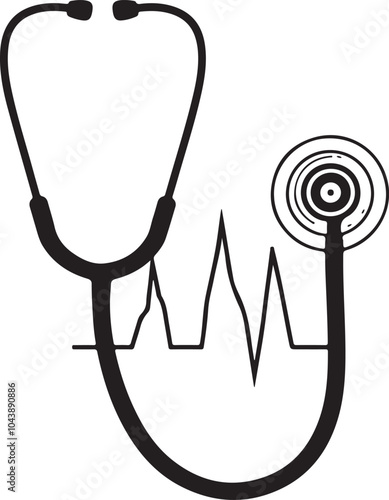 Heart Health and Medical Care Illustration: Modern Flat Vector Stethoscope with Red Heart Icon for Cardiology Services, Healthcare Branding, Wellness Clinics, Medical Insurance Graphics,