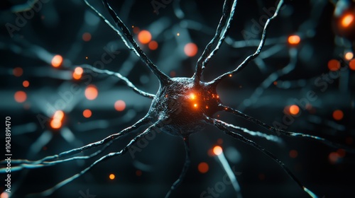 Close-up view of a neural network with vibrant lights, showcasing the complexity of connections and signals in a digital brain concept.