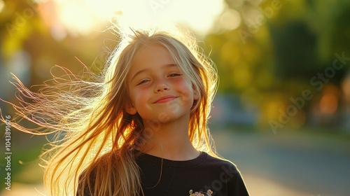 Young Girl Smiling in Bright Sunlight Portrait