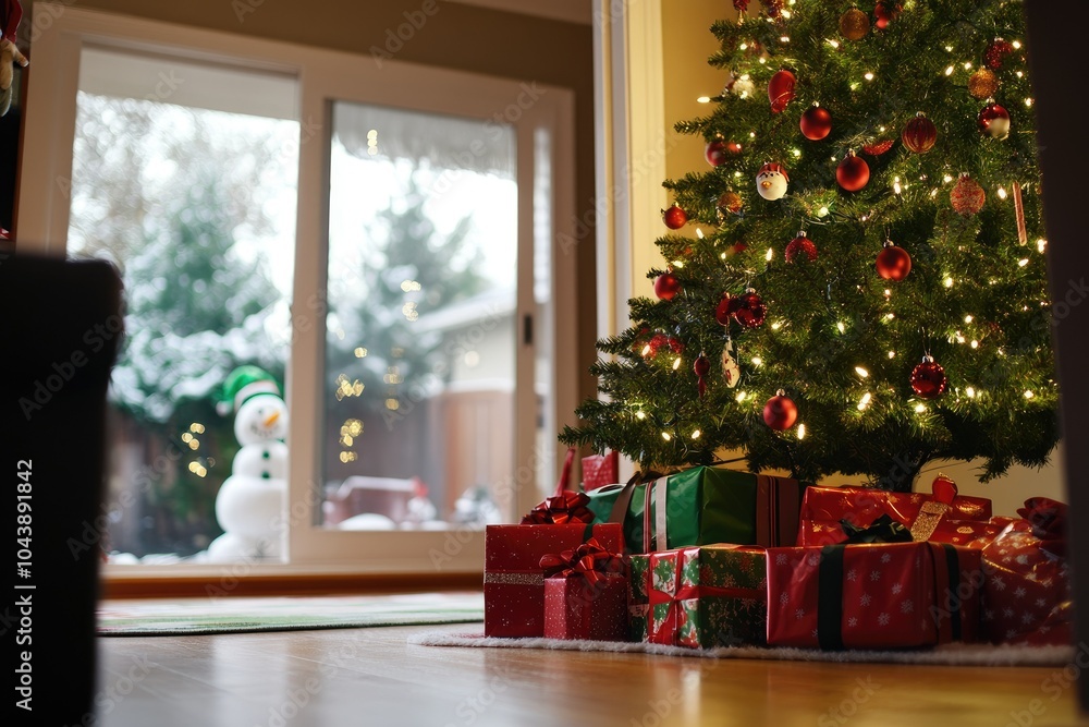 Cozy Green Christmas Tree with Glowing Lights Cozy Green Christmas Tree with Glowing Lights