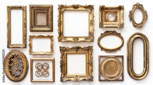 Wallpaper Mural Elegant antique picture frames in gilded gold, isolated on a white background, perfect for showcasing art Torontodigital.ca