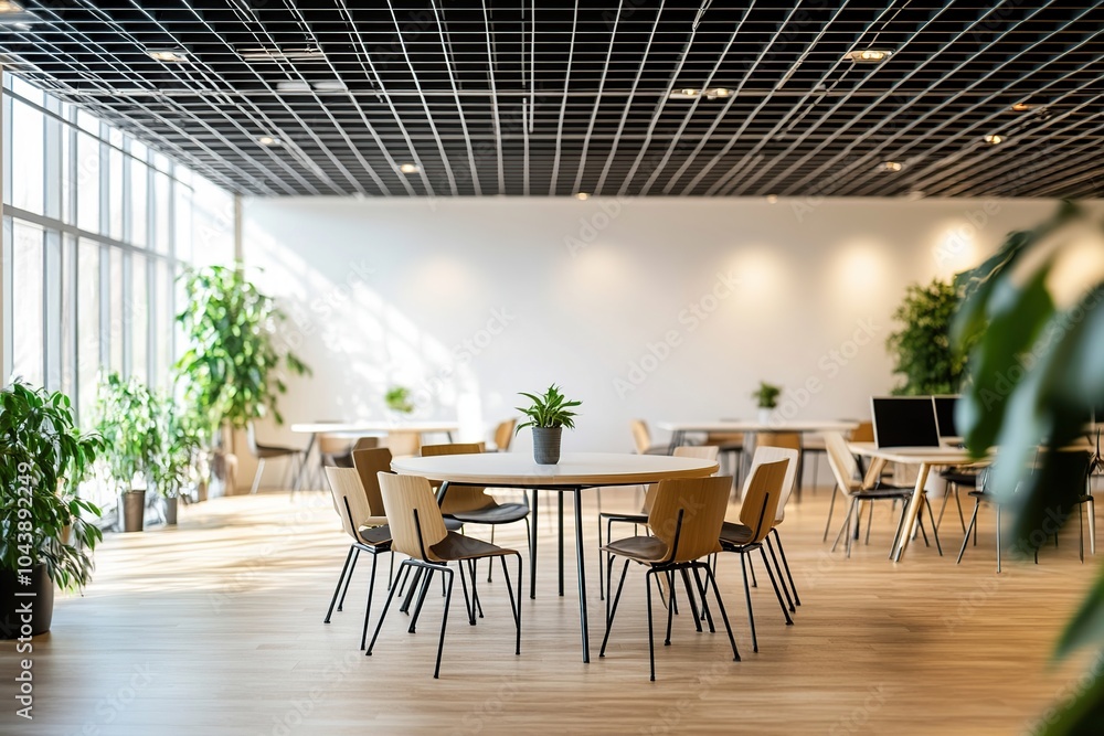 Fototapeta premium Modern office interior design with a round table and chairs.