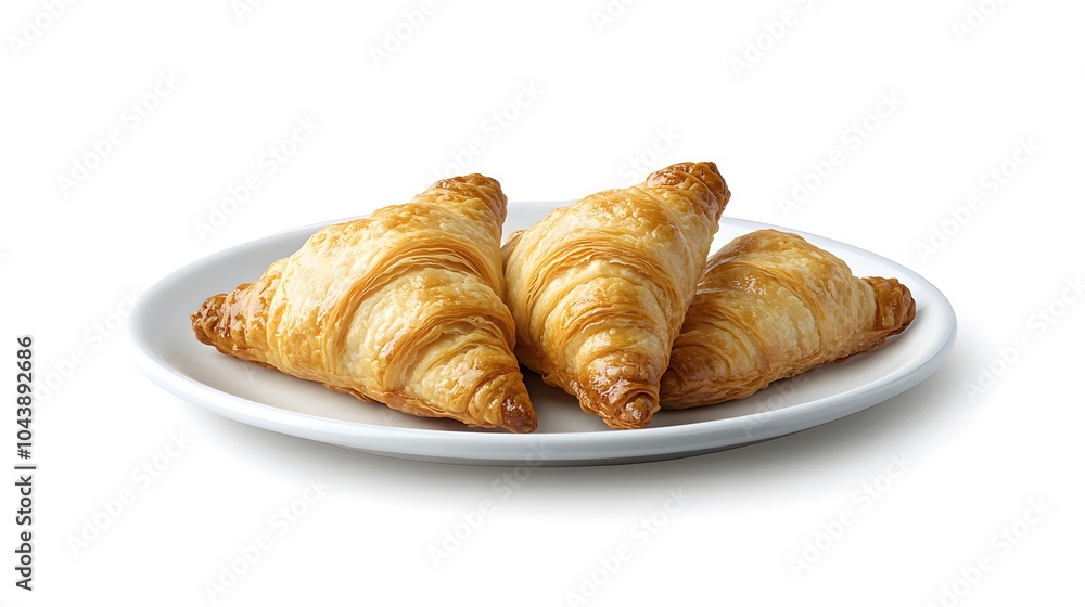Golden croissants on white plate – fresh pastries for breakfast delight Golden croissants on white plate – fresh pastries for breakfast delight