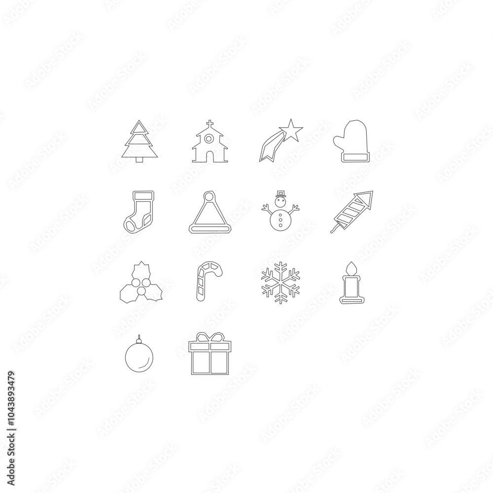Christmas - thin line vector icon set. Pixel Perfect. Set contains such icons as Santa Claus, Christmas, Gift, Reindeer, Christmas Tree, Snowflake. Christmas - thin line vector icon set. Pixel Perfect. Set contains such icons as Santa Claus, Christmas, Gift, Reindeer, Christmas Tree, Snowflake.