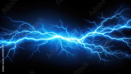 Realistic blue lightning overlay with glowing effect on black wide-angle