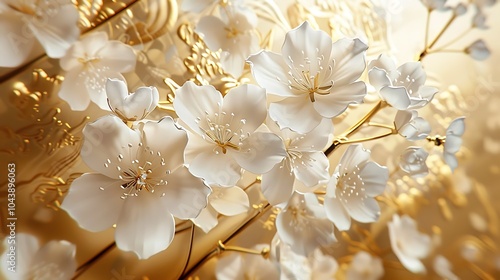 Exquisite Golden and White Floral Digital Art Collection with Detailed Texture and Luxurious Appeal
