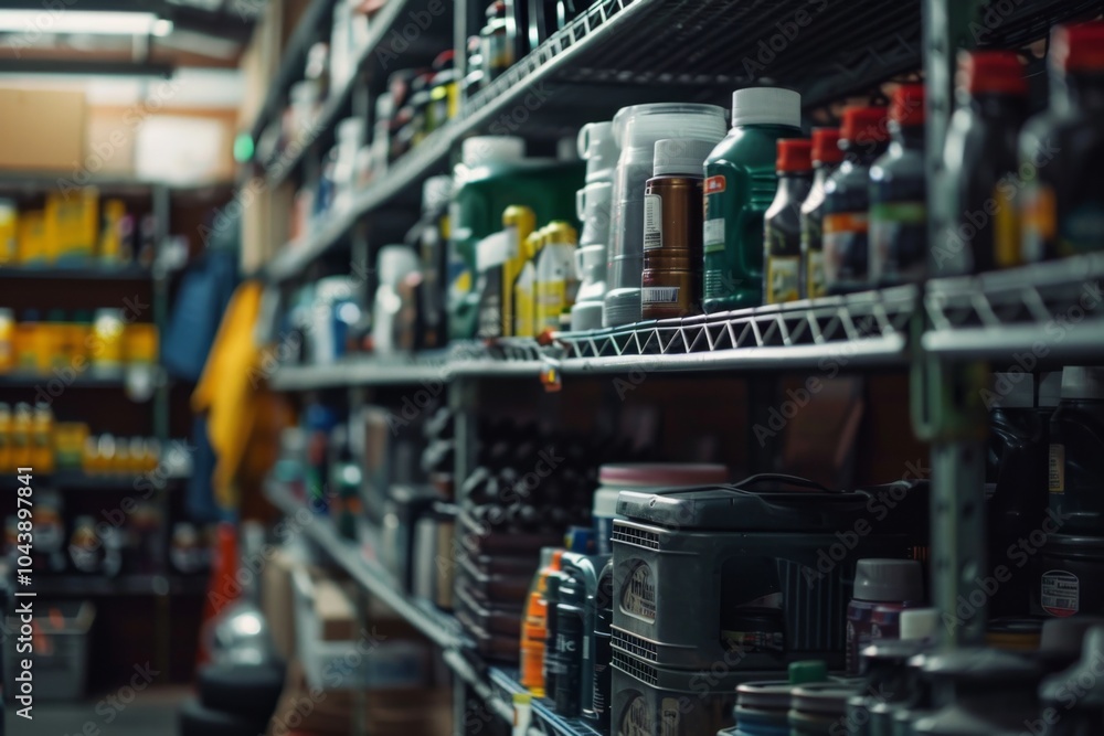 Naklejka premium Close up of shelves in auto parts store