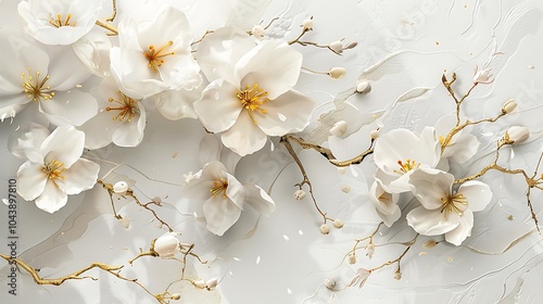 Exquisite Golden and White Floral Digital Art Collection with Detailed Texture and Luxurious Appeal