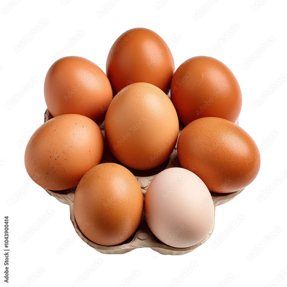 Eggs are arranged in a circle on a white background Eggs are arranged in a circle on a white background