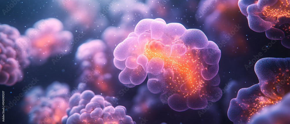 Fototapeta premium Abstract Purple And Orange Cell Biology Background