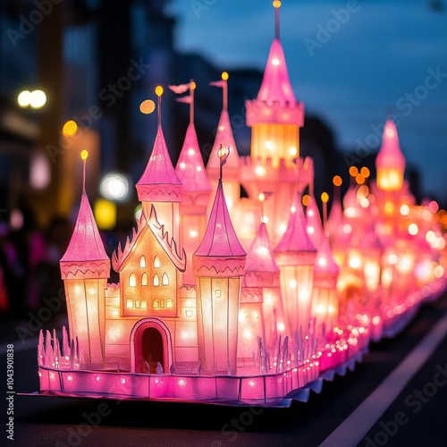 Glowing parade floats shaped like castles, creating a magical fairy tale theme photo