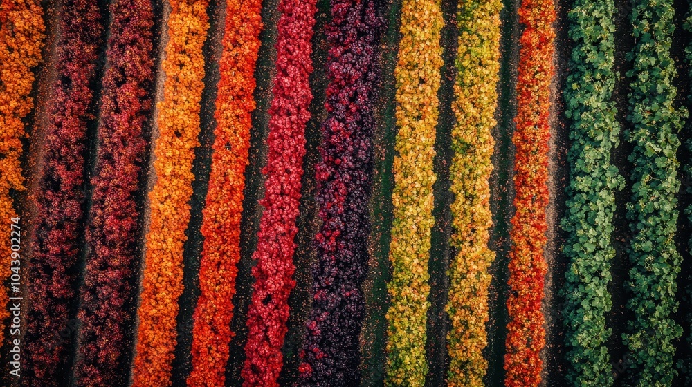Obraz premium Aerial View of Colorful Rows of Plants