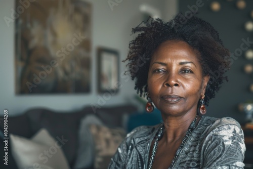 Portrait of a middle aged African American woman in modern home