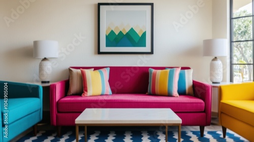 Modern Living Room with Colorful Furniture and Art