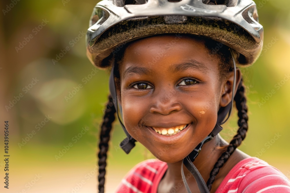 Smiling portrait of a girl with bicycle helmet Smiling portrait of a girl with bicycle helmet