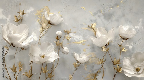 Exquisite Golden and White Floral Digital Art Collection with Detailed Texture and Luxurious Appeal
