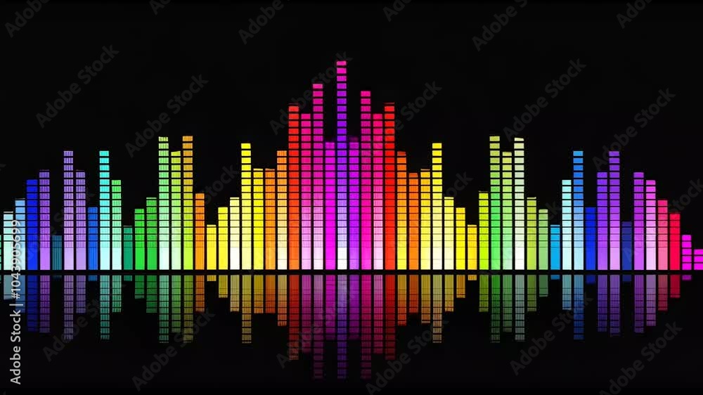 Music equalizer audio wave beat rhythm sound rainbow colorful red green yellow pink black multi color full hd 4k stock video footage download