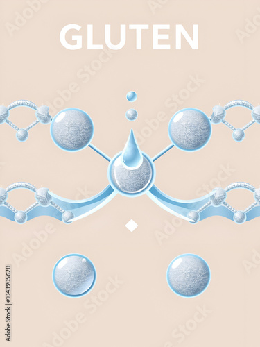 Gluten Formation, Disulfide Bond Formation From mixing two molecules of Gliadin and Glutenin with Water. Gluten Mesh structure. Scientific design. Vector Illustration. photo