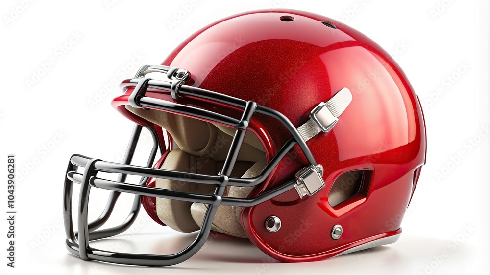 Fototapeta premium Red American football helmet isolated on a white background with detailed clipping path Macro