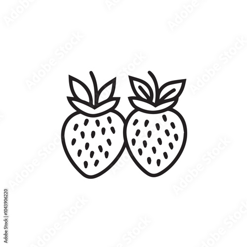 Strawberries In cartoon, hand-drawn flat style. image for social media, websites and UI. Isolated 2D vector design in logo, icon, sketch style, simple line vector, single color. AI Generative Art.