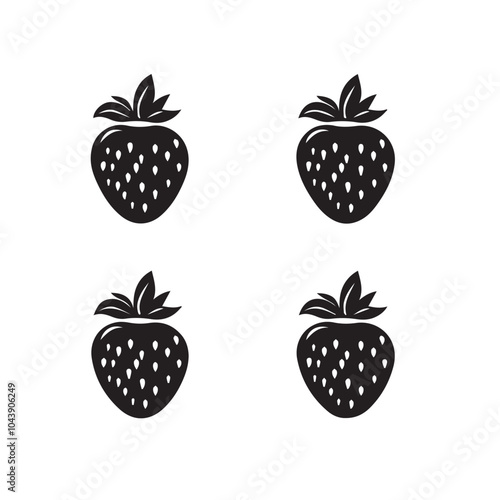 Strawberries In cartoon, hand-drawn flat style. image for social media, websites and UI. Isolated 2D vector design in logo, icon, sketch style, simple line vector, single color. AI Generative Art.