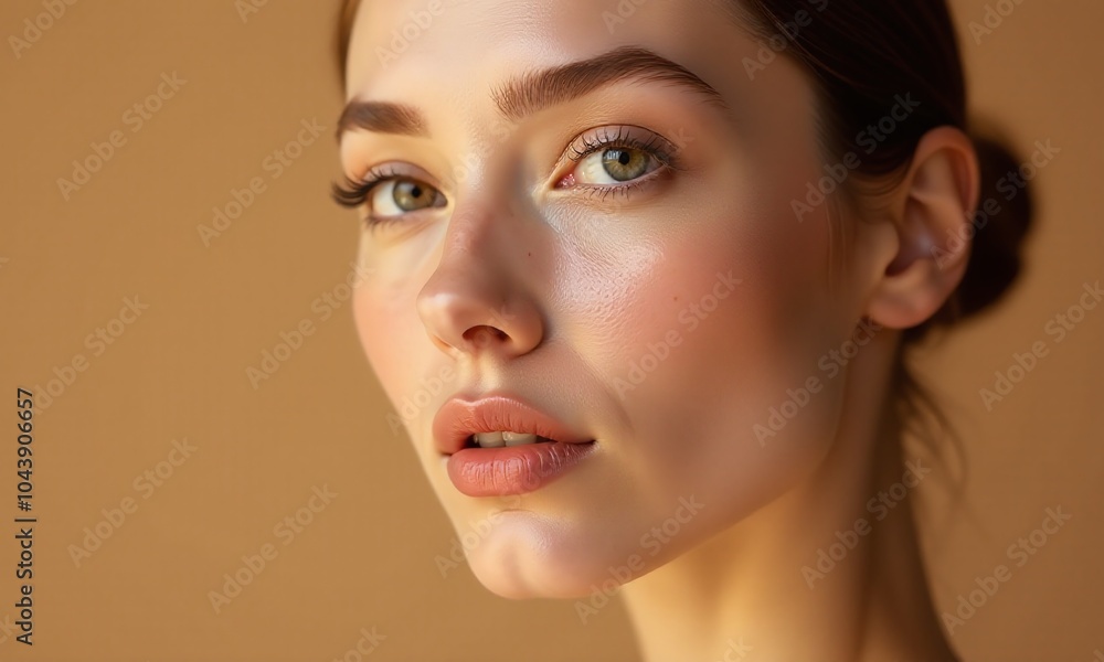 Naklejka premium Portrait young woman flawless skin natural makeup face