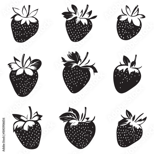 Strawberries In cartoon, hand-drawn flat style. image for social media, websites and UI. Isolated 2D vector design in logo, icon, sketch style, simple line vector, single color. AI Generative Art.