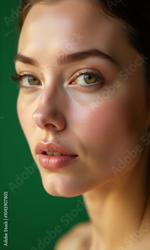 Portrait young woman flawless skin natural makeup face