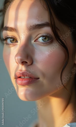 Portrait young woman flawless skin natural makeup face