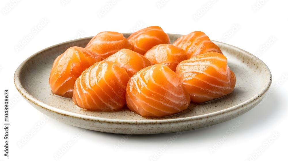 Fresh salmon sashimi on ceramic plate - gourmet japanese cuisine Fresh salmon sashimi on ceramic plate - gourmet japanese cuisine