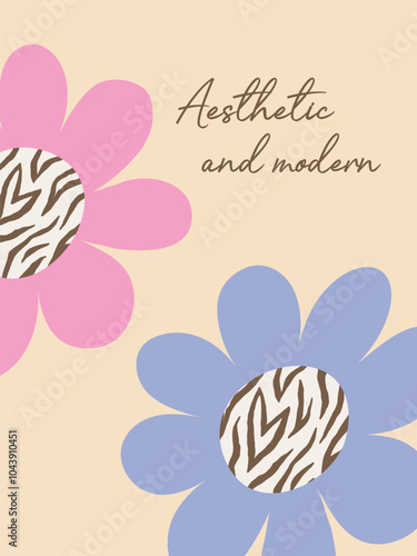 A bright cover with flowers and a text. Creative background with texture insired by zebra print photo