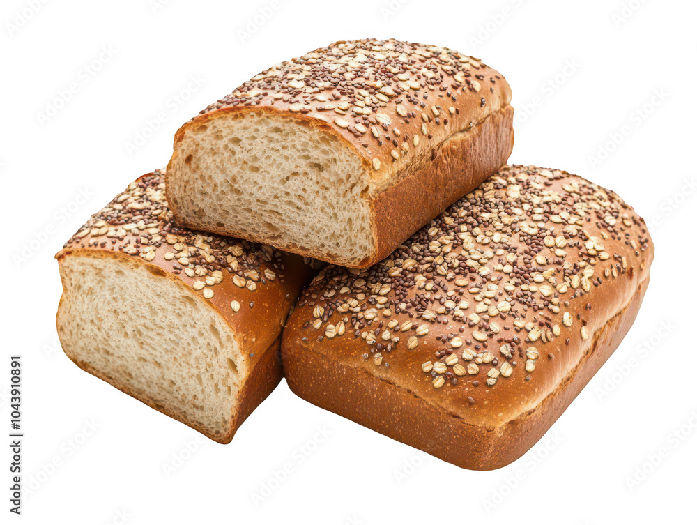 Three loaves of multi-grain bread with oat and seed topping. Three loaves of multi-grain bread with oat and seed topping.