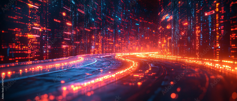 Abstract Futuristic Cityscape with Glowing Lights and Data Streams Abstract Futuristic Cityscape with Glowing Lights and Data Streams