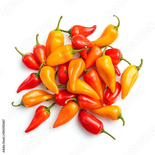 Jalapeno peppers isolated white background. Red and yellow hot chili peppers  photo