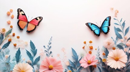 Butterflies border with flowers butterfly outdoors nature.