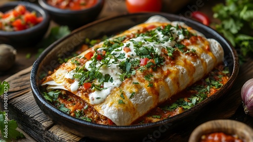 Wallpaper Mural Closeup of a delicious Mexican burrito with sour cream and cilantro. Torontodigital.ca