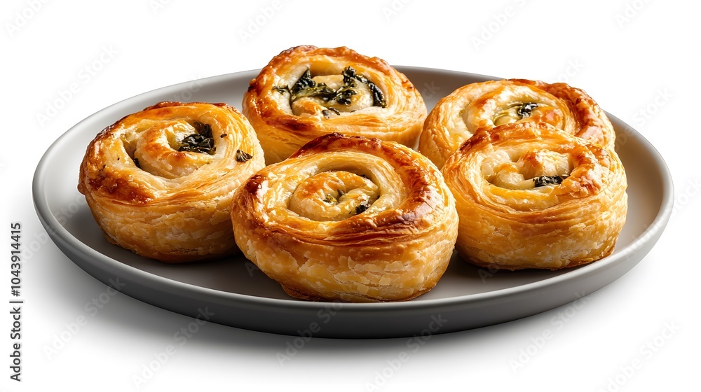 Delicious homemade spinach and cheese puff pastries on a plate Delicious homemade spinach and cheese puff pastries on a plate