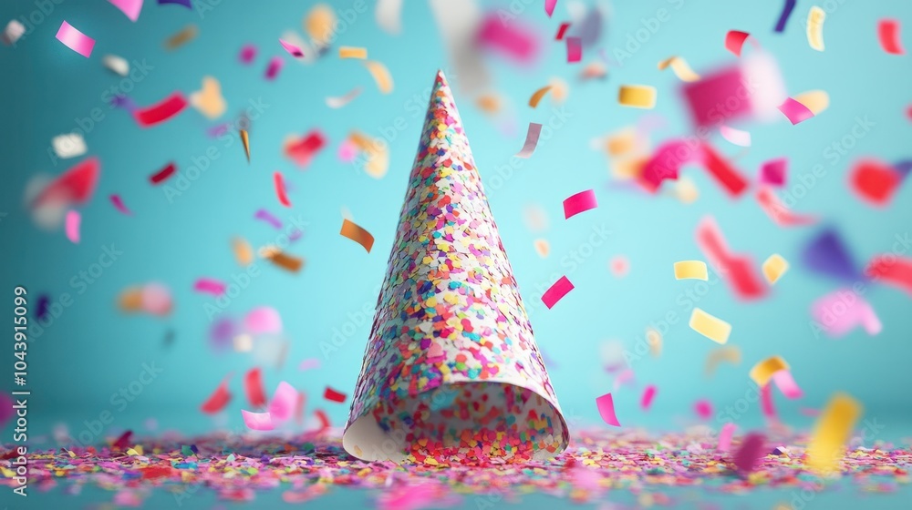 Colored confetti on party hat Colored confetti on party hat
