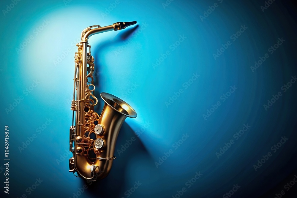 Fototapeta premium Saxophone with blue background and copy space