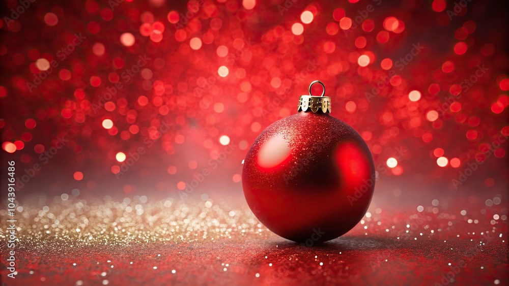 Red Christmas ball on festive background reflecting Red Christmas ball on festive background reflecting