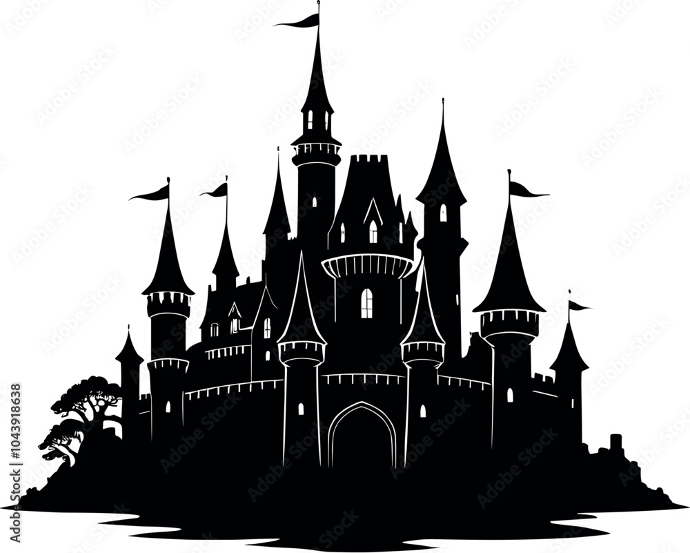 Obraz premium Castle Vector Black Silhouette Design For T-Shirt