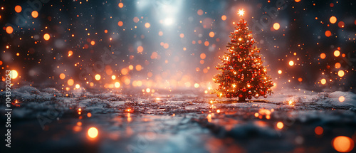 Magical Christmas Tree with Sparkling Lights and Snow