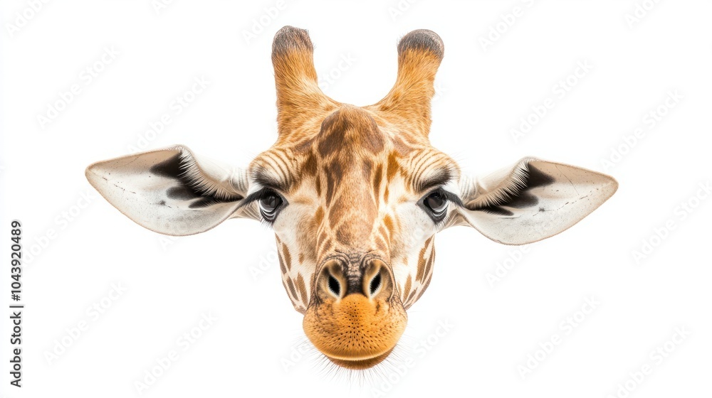 Fototapeta premium Giraffe with long head look upside down on white