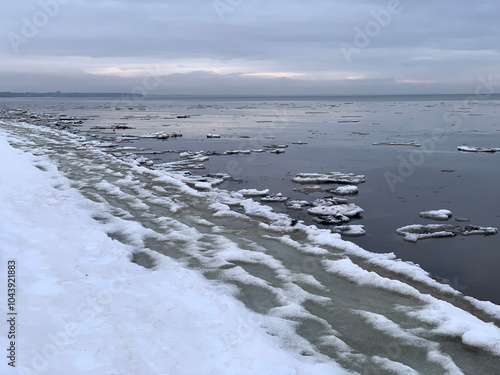 ice and snow on the shore of the winter Baltic Sea