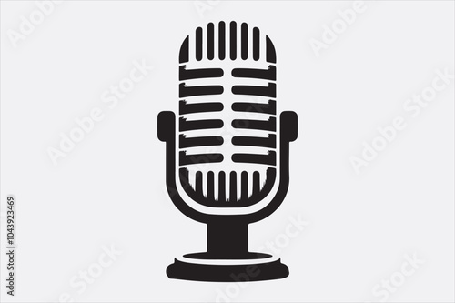 A black vector illustration of a logo style microphone